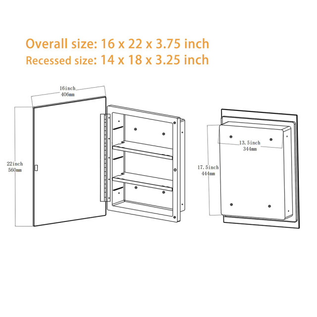 IDYLLOR Plastic Bathroom Medicine Mirror Cabinet 16 x 22 inch, Surface and Recessed Mount, Beveled Edge Mirror