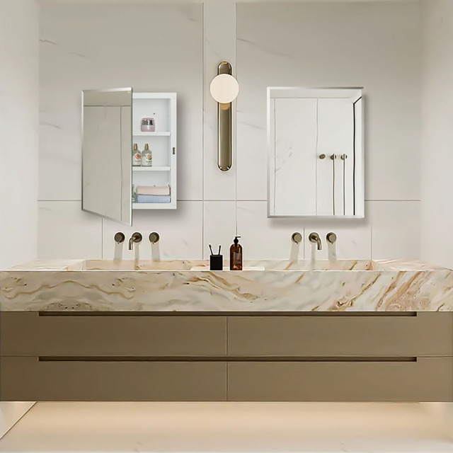 IDYLLOR Plastic Medicine Mirror Cabinet for Bathroom 16 x 20 inch, Surface and Recessed Mount