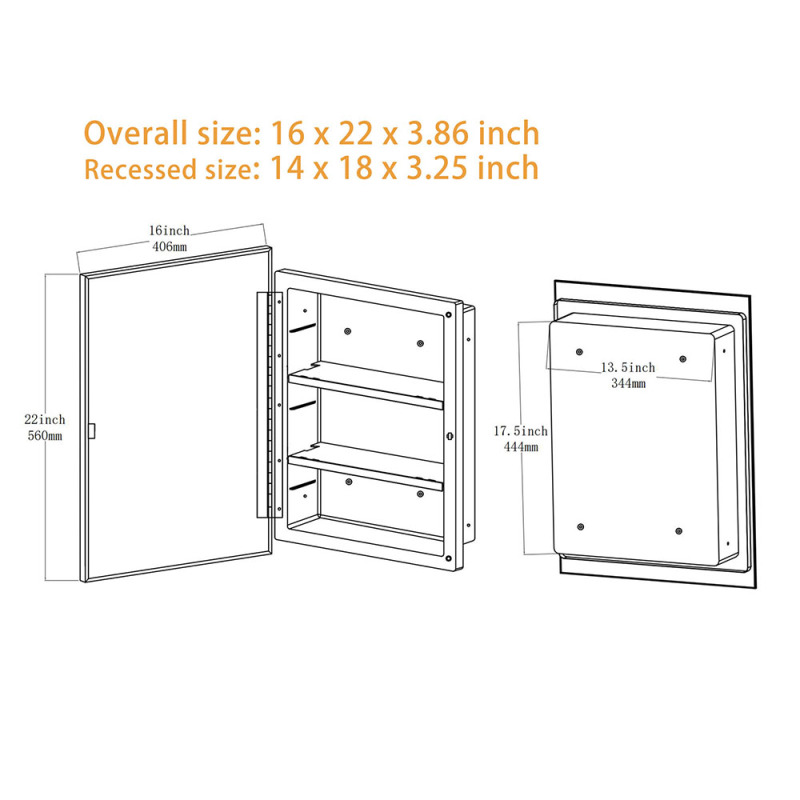 IDYLLOR Plastic Bathroom Medicine Cabinet with Framed Mirror 16 x 22 inch, Surface and Recessed Mount