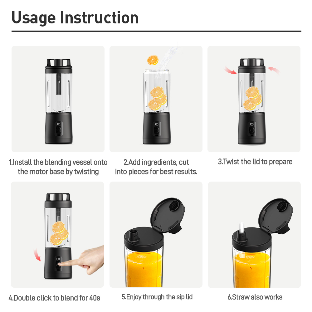 Rechargeable 17oz/500ml Portable Blender OEM/ODM Easy to Carry & Use Perfect for Smoothies, Milk Shake, Juices, Sauce.