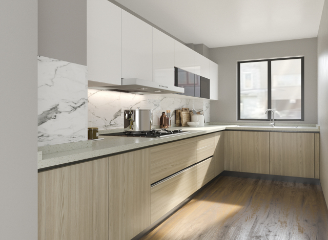 Apartment Kitchen Cabinet L-Shaped melamine finish OPTA24-AT009