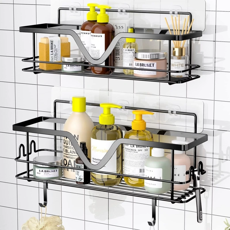 LITERRA Shower Caddy Shelf Organizer Rack(2Pack), Self Adhesive Black Bathroom Shelves Basket, Home Wall Shower Inside Organization and Storage(Black)