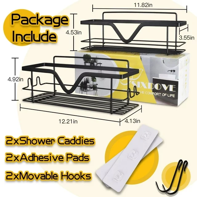 LITERRA Shower Caddy Shelf Organizer Rack(2Pack), Self Adhesive Black Bathroom Shelves Basket, Home Wall Shower Inside Organization and Storage(Black)