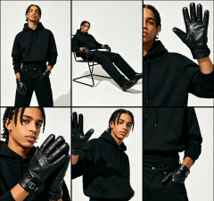 ARWSER Men's winter leather gloves, cashmere lined warm finger touch screen driving gloves