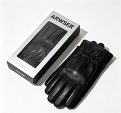 ARWSER Men's winter leather gloves, cashmere lined warm finger touch screen driving gloves