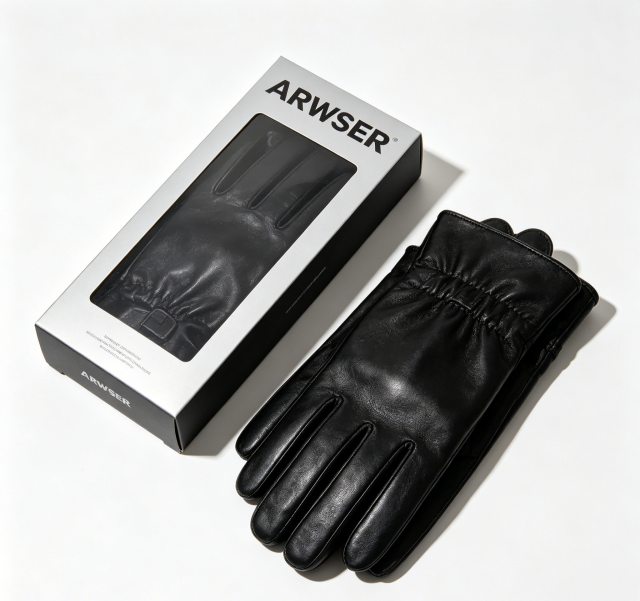 ARWSER Men's winter leather gloves, cashmere lined warm finger touch screen driving gloves