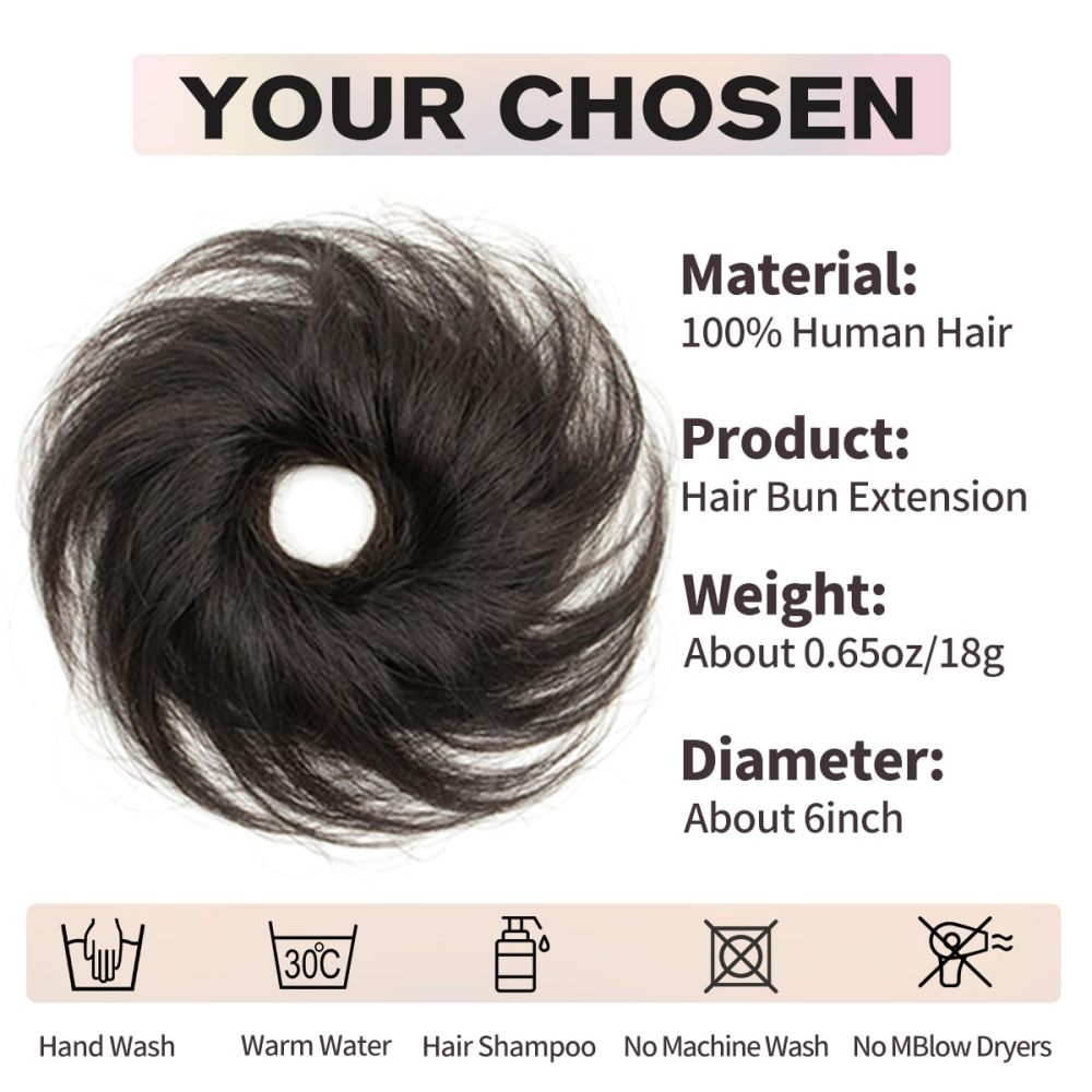 isheeny 100% Human Hair Bun, Messy Bun Hair Piece Real Human Hair Extensions Natural Curly Brown Hair Bun Hairpieces For Women/Kids Girls Tousled Updo Chignons Daily Use (Natural Black)