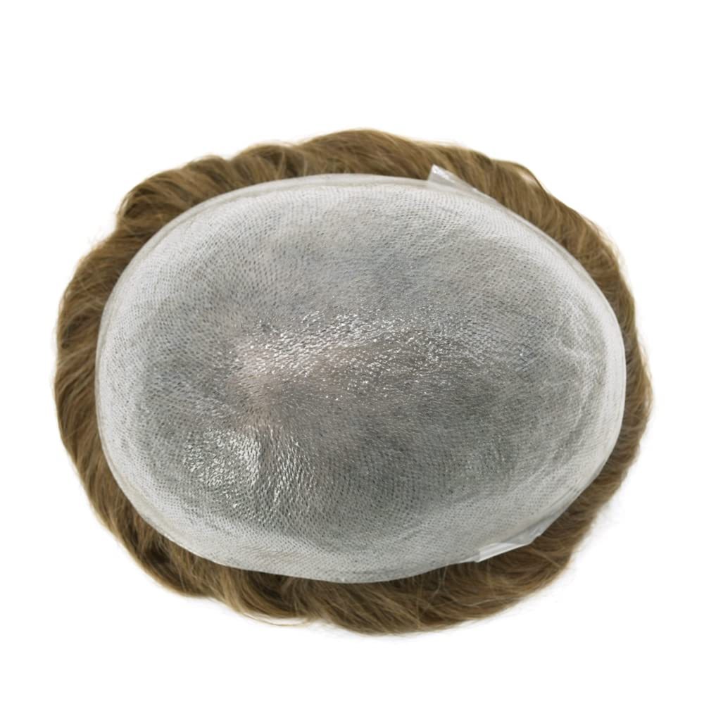 LYRICAL HAIR Toupee for Men Hair System Replacement 0.03mm Ultra Thin SKin V-Looped Mens Hairpiece Natural Hairline Wig for Men (8"X10", 18 Medium Blonde-90% Light Density)