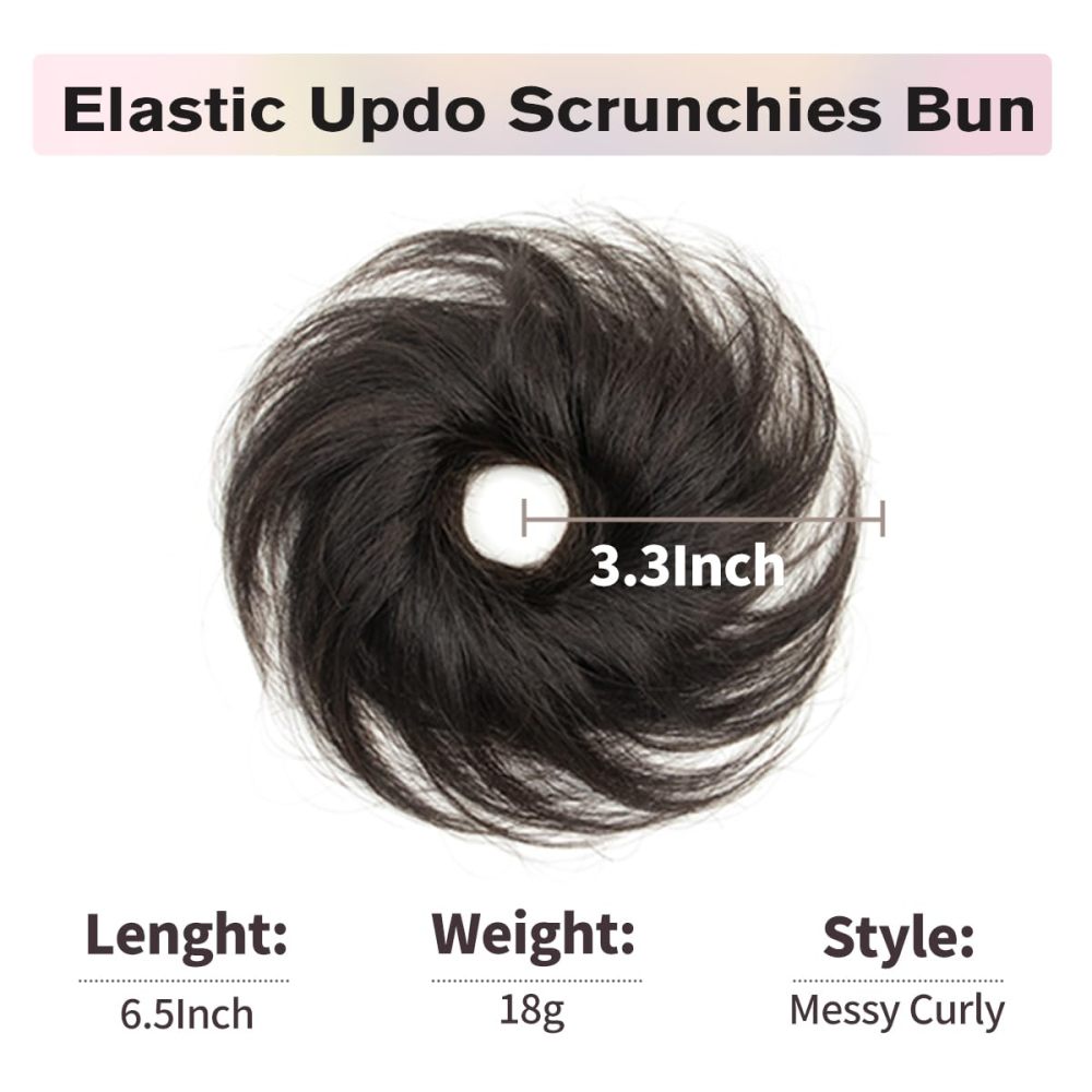isheeny 100% Human Hair Bun, Messy Bun Hair Piece Real Human Hair Extensions Natural Curly Brown Hair Bun Hairpieces For Women/Kids Girls Tousled Updo Chignons Daily Use (Natural Black)