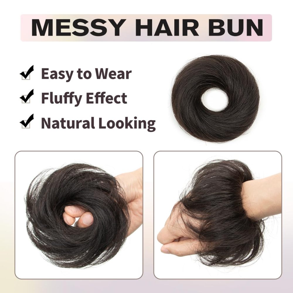 isheeny 100% Human Hair Bun, Messy Bun Hair Piece Real Human Hair Extensions Natural Curly Brown Hair Bun Hairpieces For Women/Kids Girls Tousled Updo Chignons Daily Use (Natural Black)