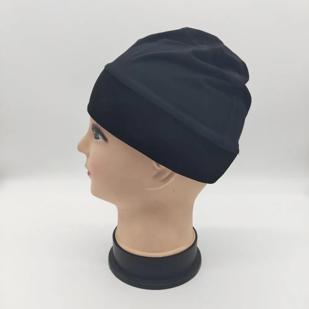 Black color wig grip cap with velvet headband around for cancel patients comfortable and elastic caps