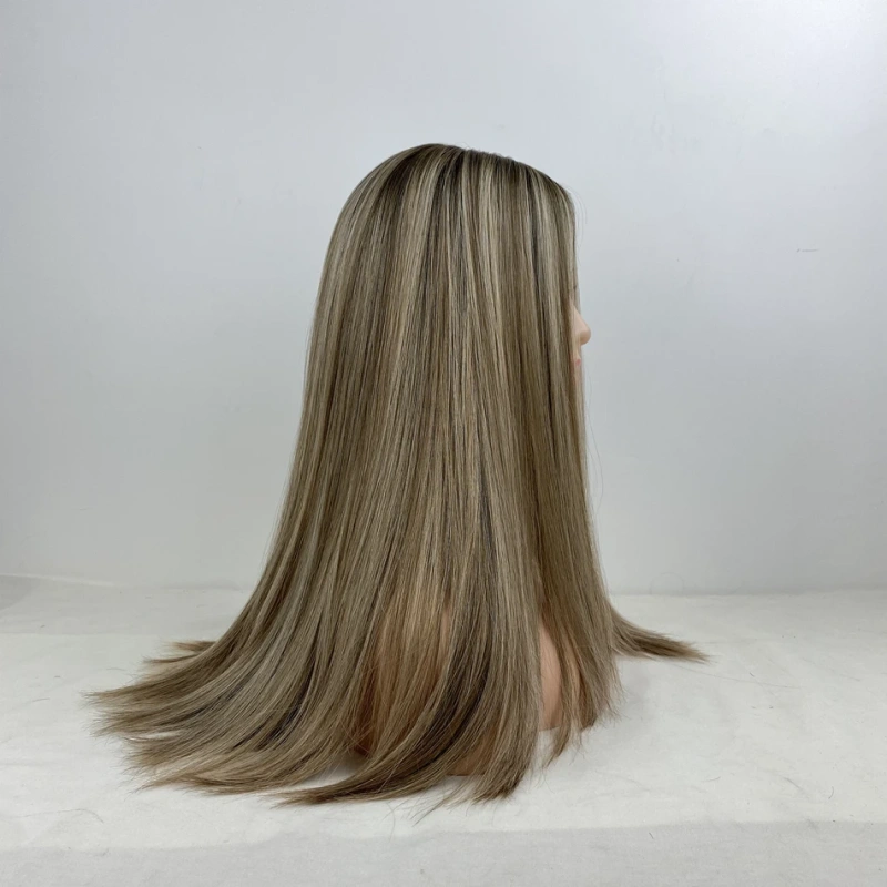 European Virgin Human Hair Kosher Wig Premium Quality Hand-tied Silk Base Top Straight Type Blonde Color Custom Made