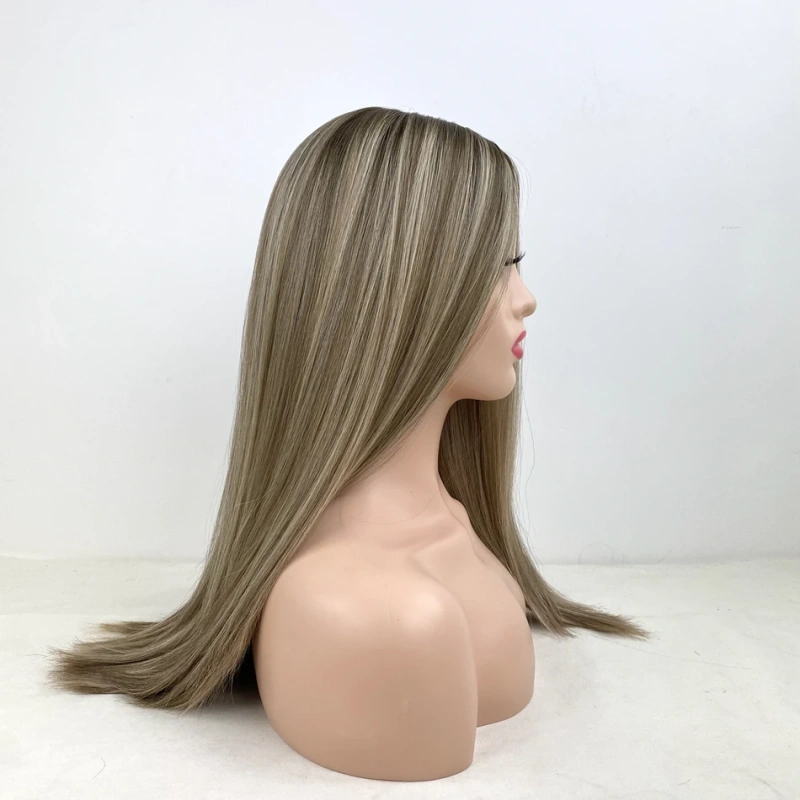 European Virgin Human Hair Kosher Wig Premium Quality Hand-tied Silk Base Top Straight Type Blonde Color Custom Made