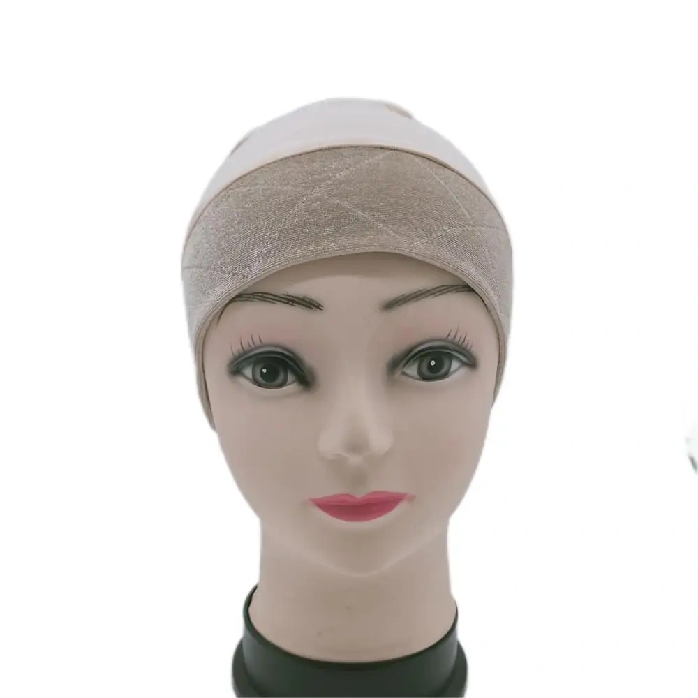 Beige color wig grip cap with velvet headband around for cancel patients comfortable and elastic