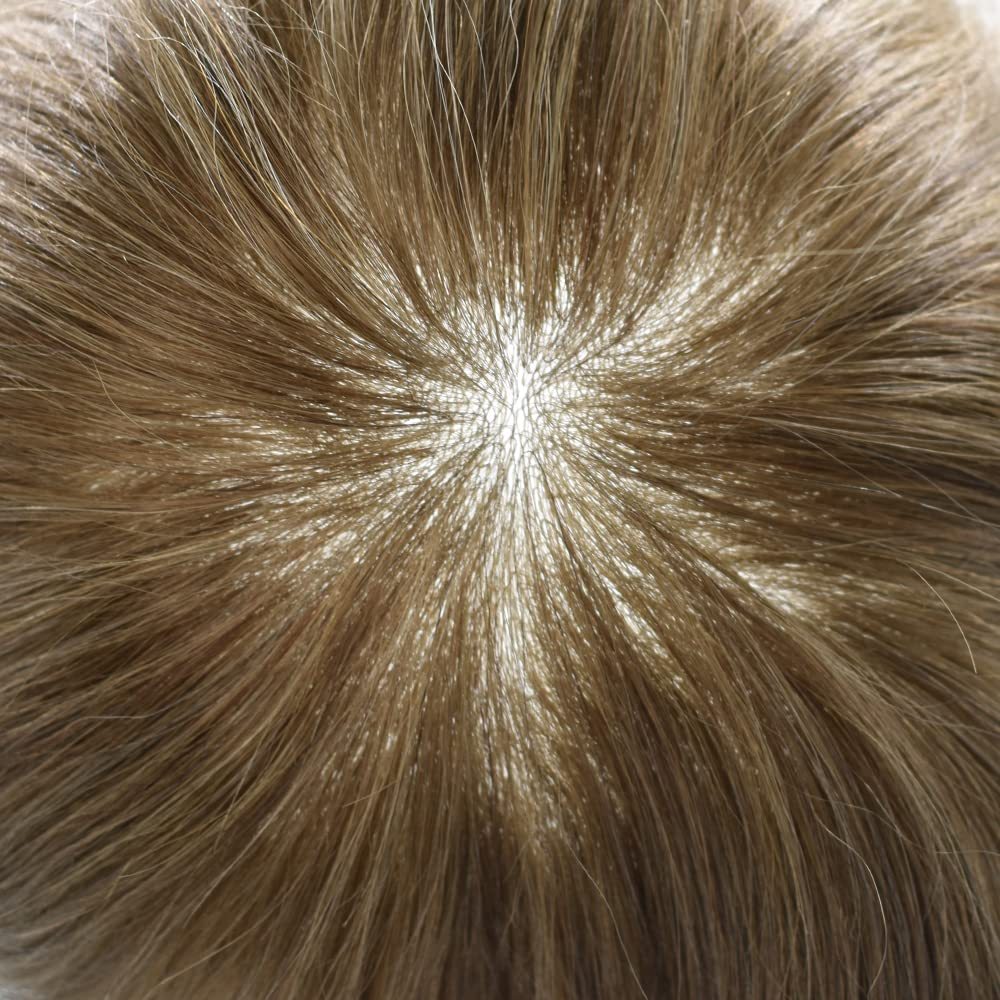 LYRICAL HAIR Toupee for Men Hair System Replacement 0.03mm Ultra Thin SKin V-Looped Mens Hairpiece Natural Hairline Wig for Men (8"X10", 18 Medium Blonde-90% Light Density)