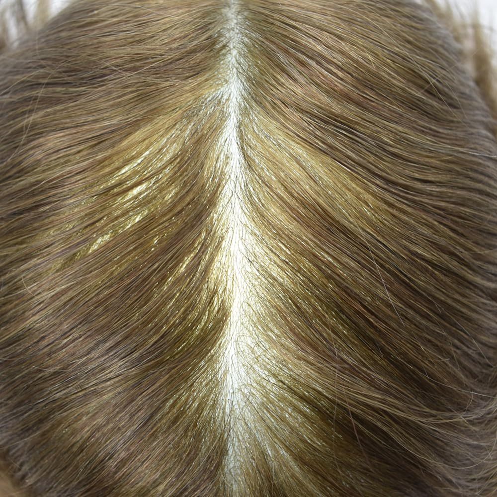 LYRICAL HAIR Toupee for Men Hair System Replacement 0.03mm Ultra Thin SKin V-Looped Mens Hairpiece Natural Hairline Wig for Men (8"X10", 18 Medium Blonde-90% Light Density)