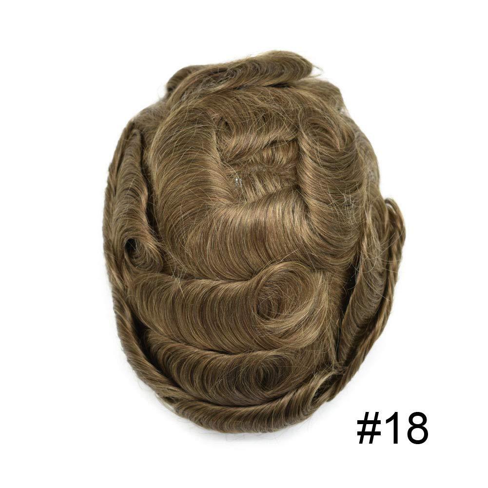LYRICAL HAIR Toupee for Men Hair System Replacement 0.03mm Ultra Thin SKin V-Looped Mens Hairpiece Natural Hairline Wig for Men (8"X10", 18 Medium Blonde-90% Light Density)