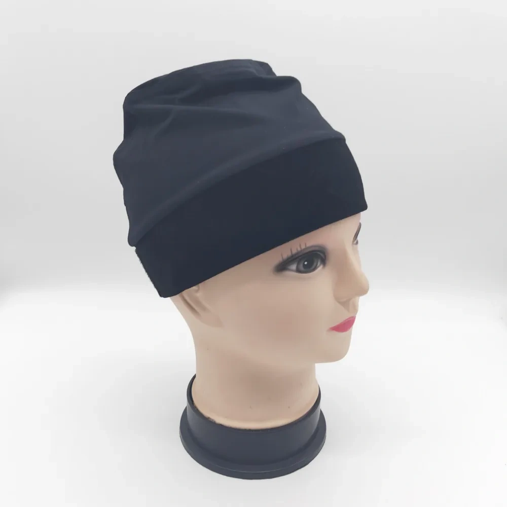 Black color wig grip cap with velvet headband around for cancel patients comfortable and elastic caps