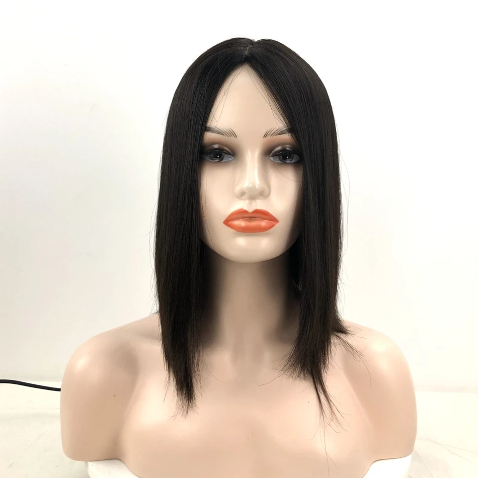 No-layer Natural Color Jewish Wig Kosher Remy Human Hair Silk Base With Elastic Lace Back For Daily Wear