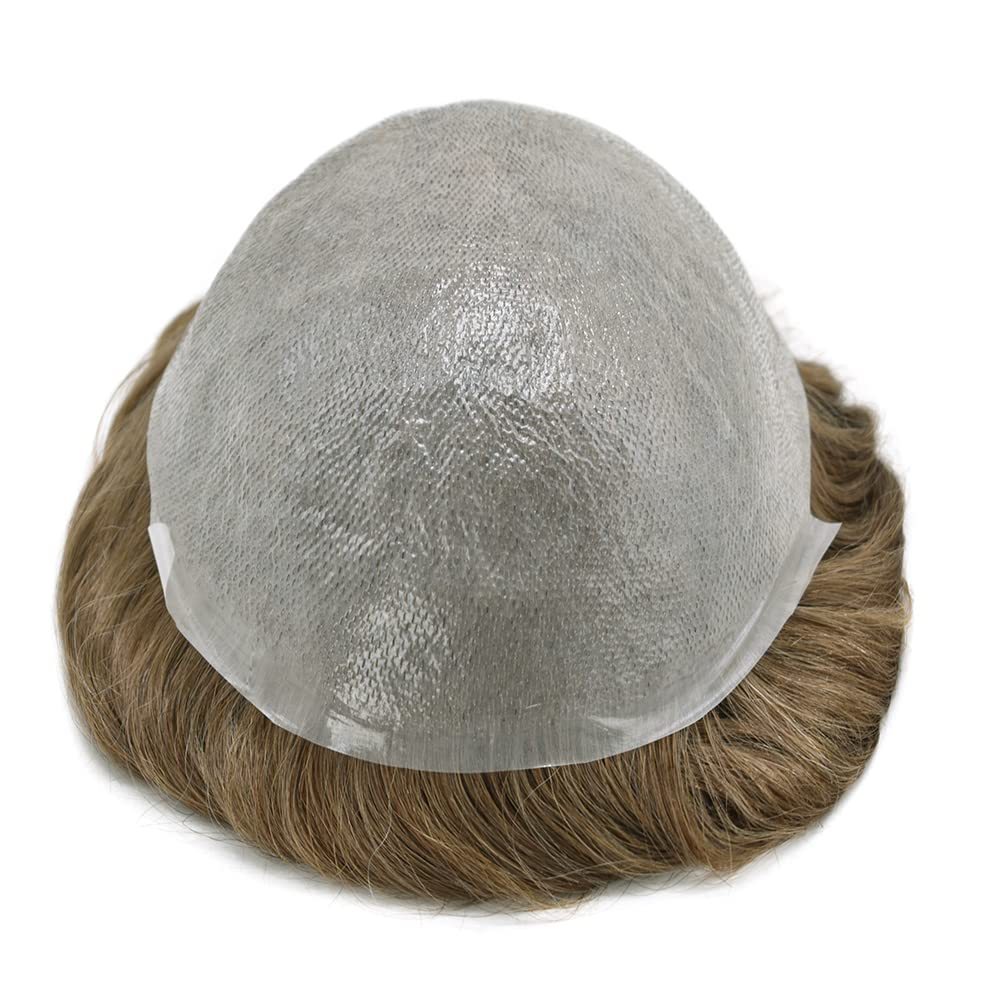 LYRICAL HAIR Toupee for Men Hair System Replacement 0.03mm Ultra Thin SKin V-Looped Mens Hairpiece Natural Hairline Wig for Men (8"X10", 18 Medium Blonde-90% Light Density)