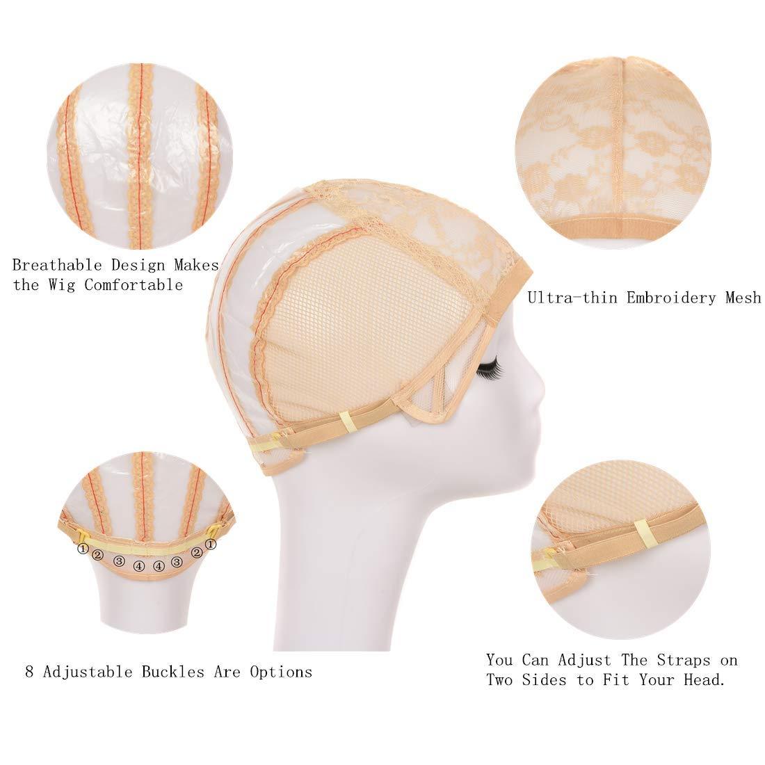 Wig Cap for Making Wigs Inner Lace with Adjustable Strap for Weave Wig Open Wig Caps with PVC Paper for DIY Wig (dark brown)
