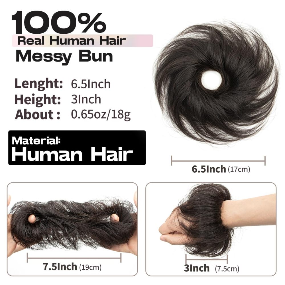 isheeny 100% Human Hair Bun, Messy Bun Hair Piece Real Human Hair Extensions Natural Curly Brown Hair Bun Hairpieces For Women/Kids Girls Tousled Updo Chignons Daily Use (Natural Black)