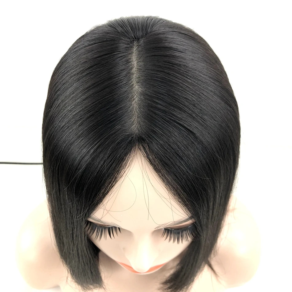 No-layer Natural Color Jewish Wig Kosher Remy Human Hair Silk Base With Elastic Lace Back For Daily Wear
