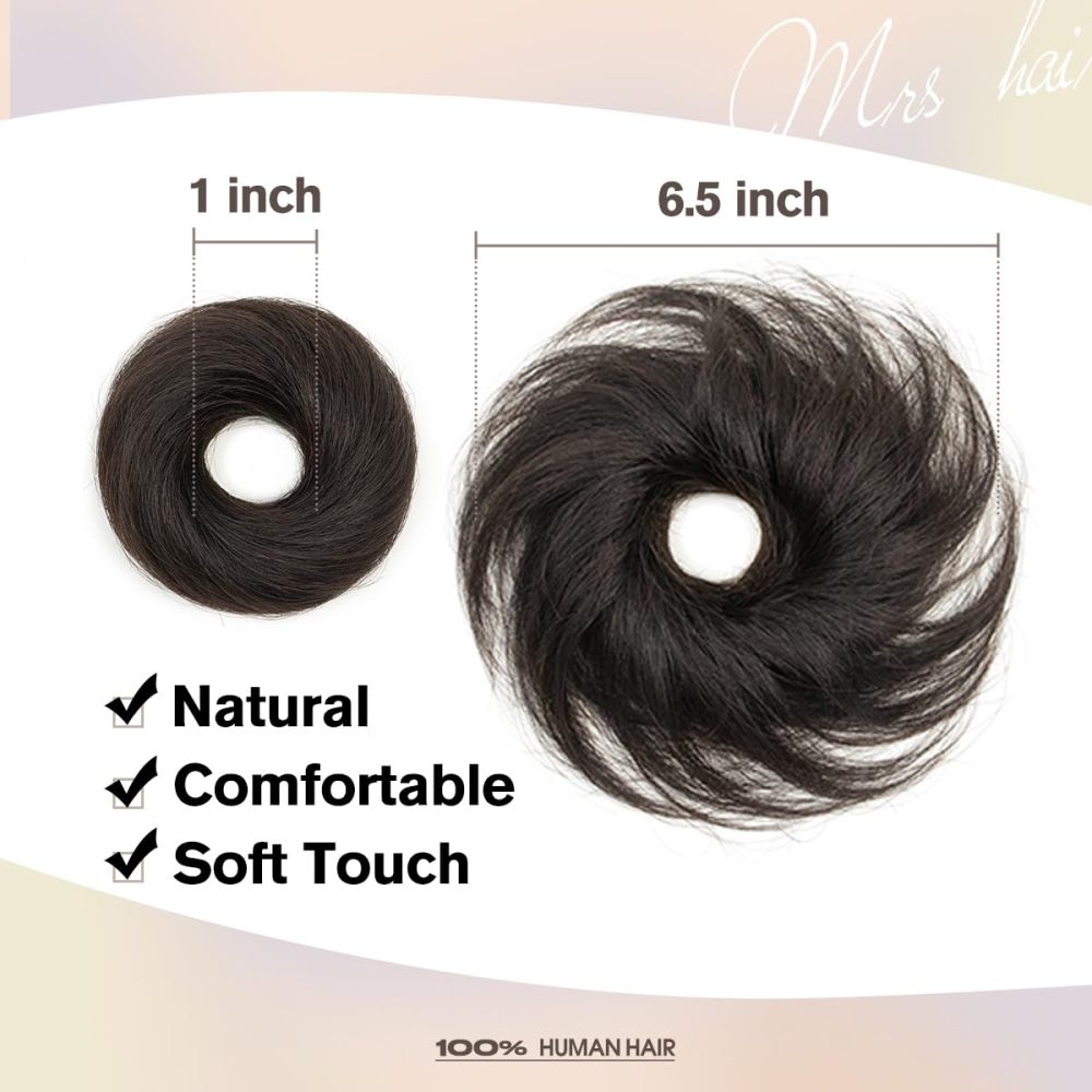 isheeny 100% Human Hair Bun, Messy Bun Hair Piece Real Human Hair Extensions Natural Curly Brown Hair Bun Hairpieces For Women/Kids Girls Tousled Updo Chignons Daily Use (Natural Black)