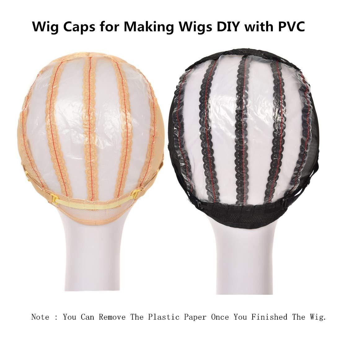 Wig Cap for Making Wigs Inner Lace with Adjustable Strap for Weave Wig Open Wig Caps with PVC Paper for DIY Wig (dark brown)