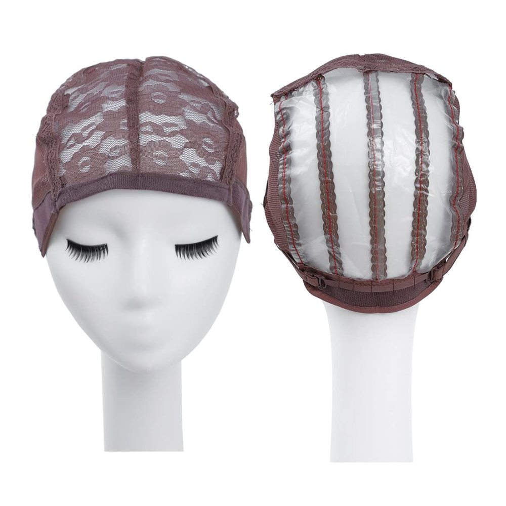Wig Cap for Making Wigs Inner Lace with Adjustable Strap for Weave Wig Open Wig Caps with PVC Paper for DIY Wig (dark brown)