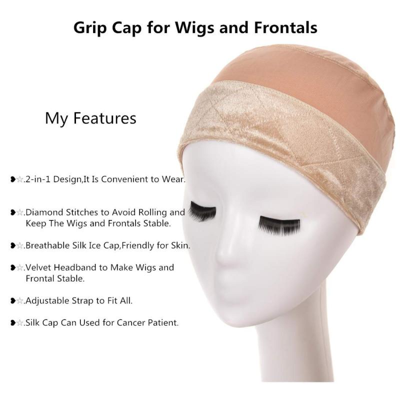Wig Grip Cap Wig Grip band with Cap for Women 2-in-1 Wig Grip Band Plus Wig Cap for Lace Wigs and Frontal No-slip Comfort Velvet Adjustable Wig Grip Cap (Dark Brown)