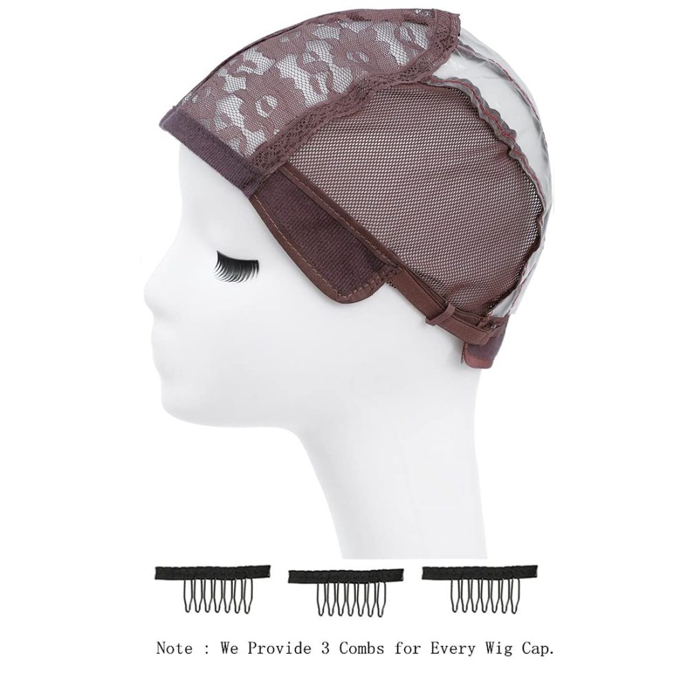 Wig Cap for Making Wigs Inner Lace with Adjustable Strap for Weave Wig Open Wig Caps with PVC Paper for DIY Wig (dark brown)