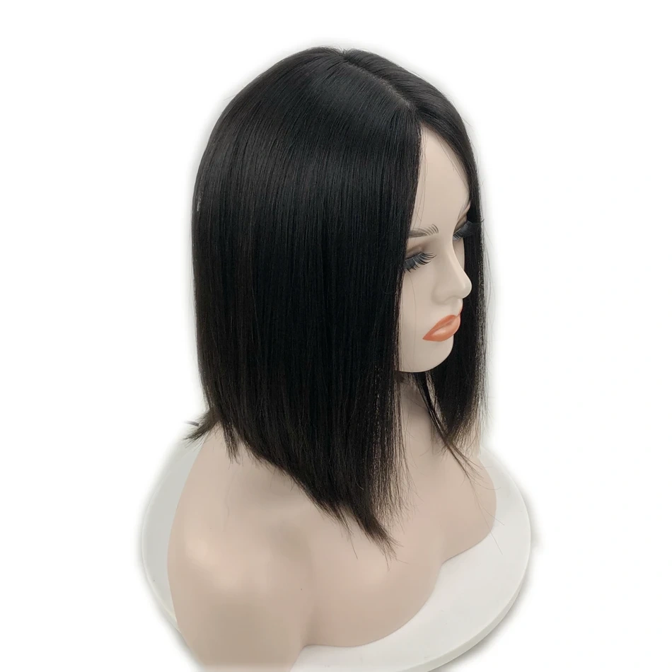 No-layer Natural Color Jewish Wig Kosher Remy Human Hair Silk Base With Elastic Lace Back For Daily Wear