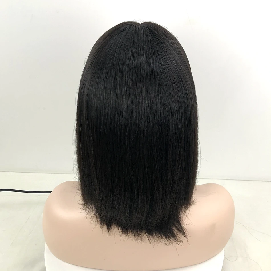 No-layer Natural Color Jewish Wig Kosher Remy Human Hair Silk Base With Elastic Lace Back For Daily Wear