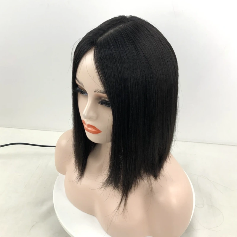 No-layer Natural Color Jewish Wig Kosher Remy Human Hair Silk Base With Elastic Lace Back For Daily Wear
