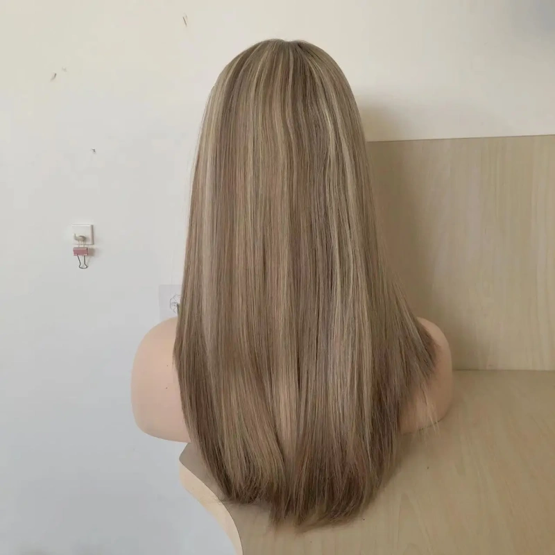 European Virgin Human Hair Jewish Wig For White Women Blonde Color With Highlight Straight Type Silk Base Top For Thinning Hair