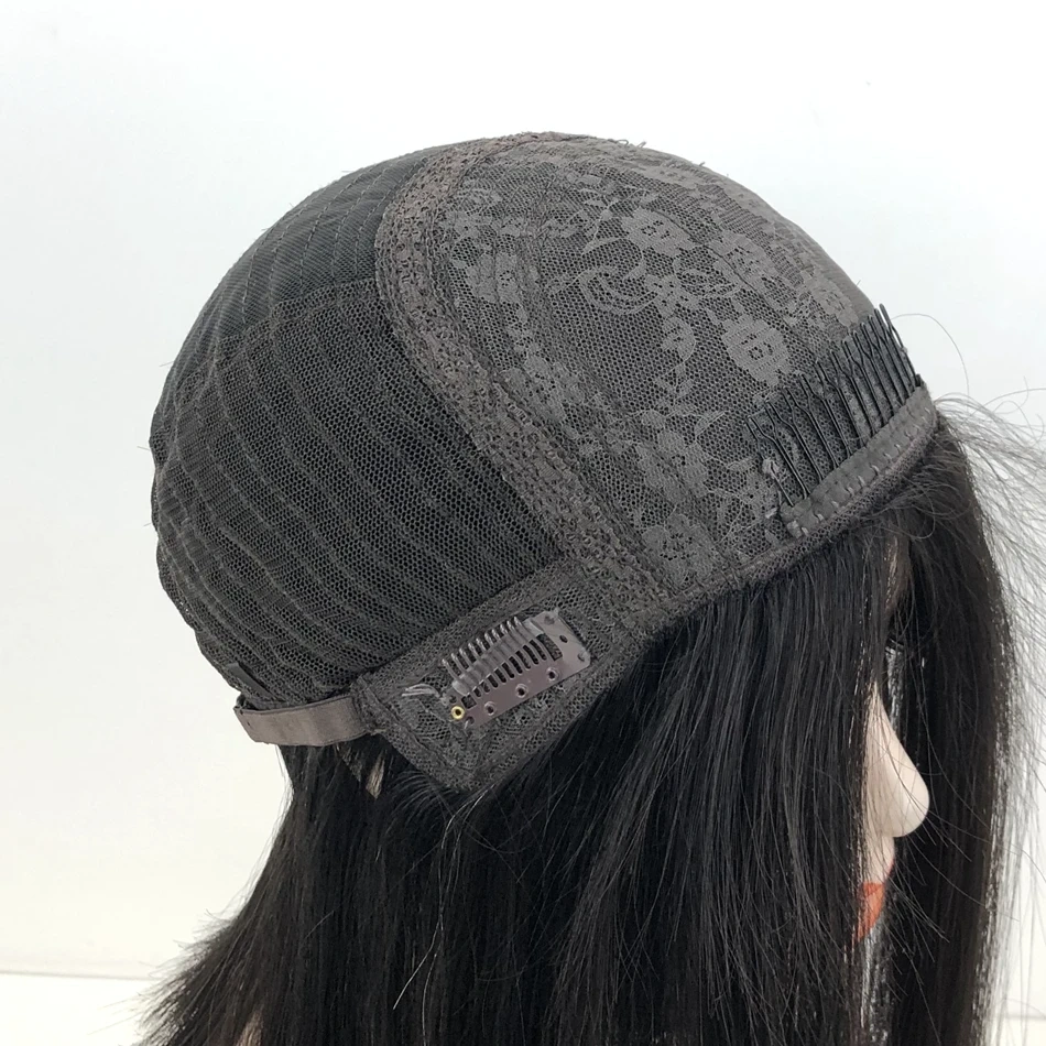 No-layer Natural Color Jewish Wig Kosher Remy Human Hair Silk Base With Elastic Lace Back For Daily Wear
