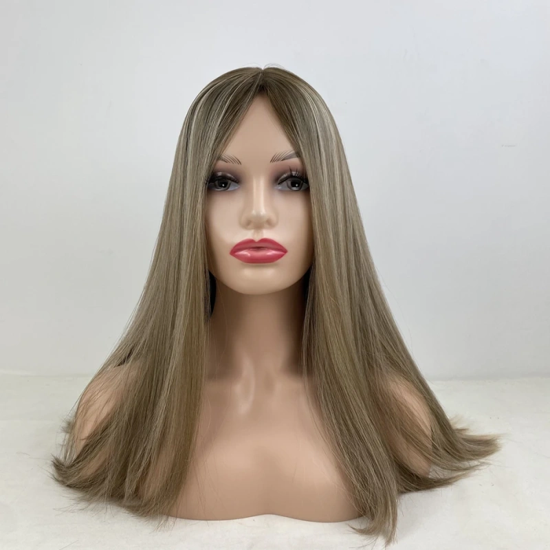 European Virgin Human Hair Jewish Wig For White Women Blonde Color With Highlight Straight Type Silk Base Top For Thinning Hair