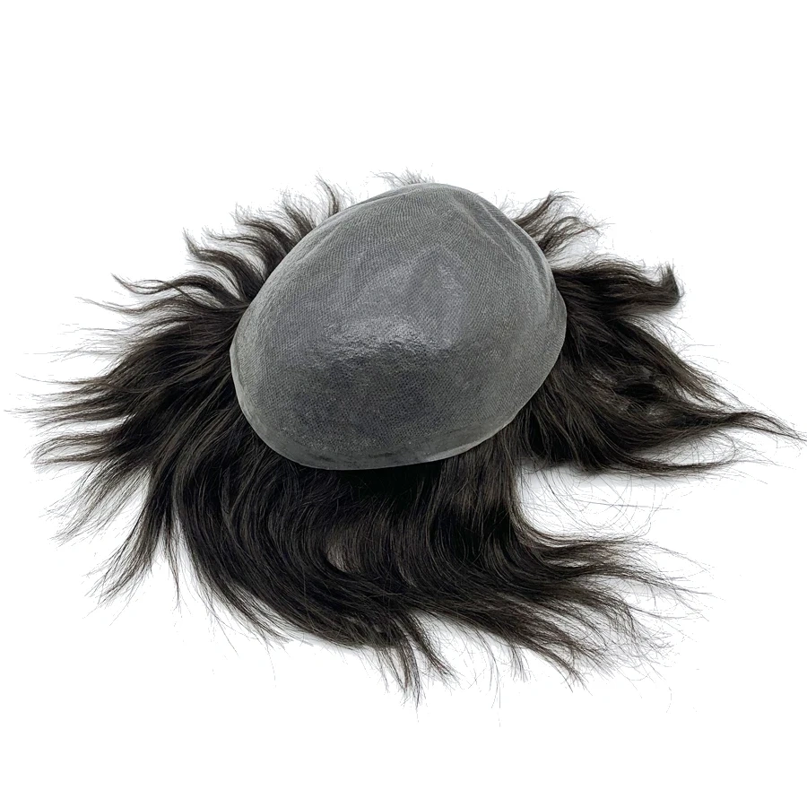 0.02-0.04mm Super Thin Skin Men's Toupee Natural Indian Human Hair Male Wig Prosthesis Hair System For Men Free Shipping