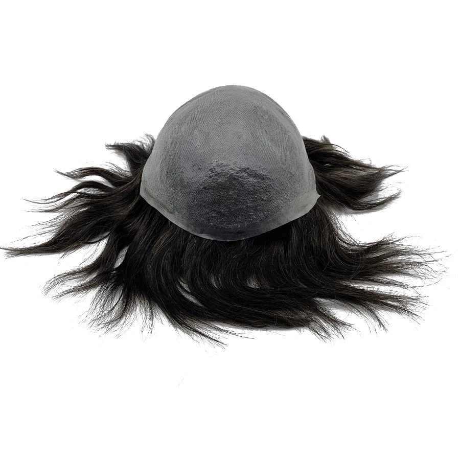 0.02-0.04mm Super Thin Skin Men's Toupee Natural Indian Human Hair Male Wig Prosthesis Hair System For Men Free Shipping