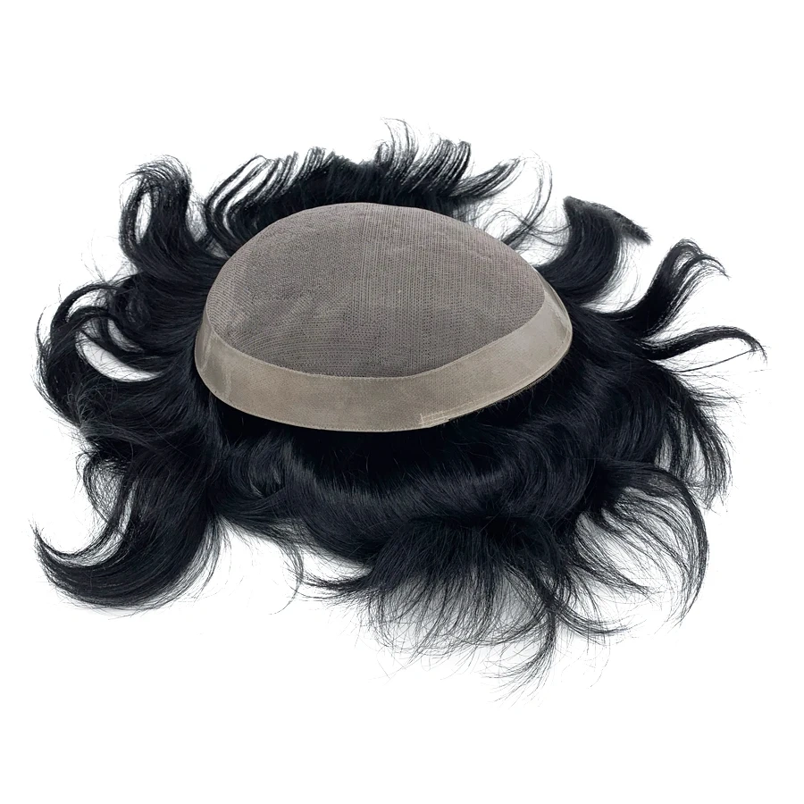 Mono Lace with PU Coating Mens Toupee Human Hair Replacement System