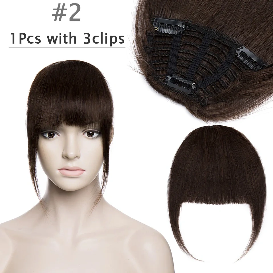 S-noilite 25g Human Hair Blunt Bangs Wig Natural Black Brown Invisible Fake Non-Remy Hair Piece Clip In Fringe Hair Extensions