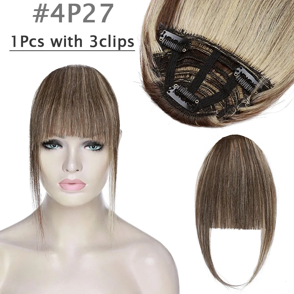 S-noilite 25g Human Hair Blunt Bangs Wig Natural Black Brown Invisible Fake Non-Remy Hair Piece Clip In Fringe Hair Extensions