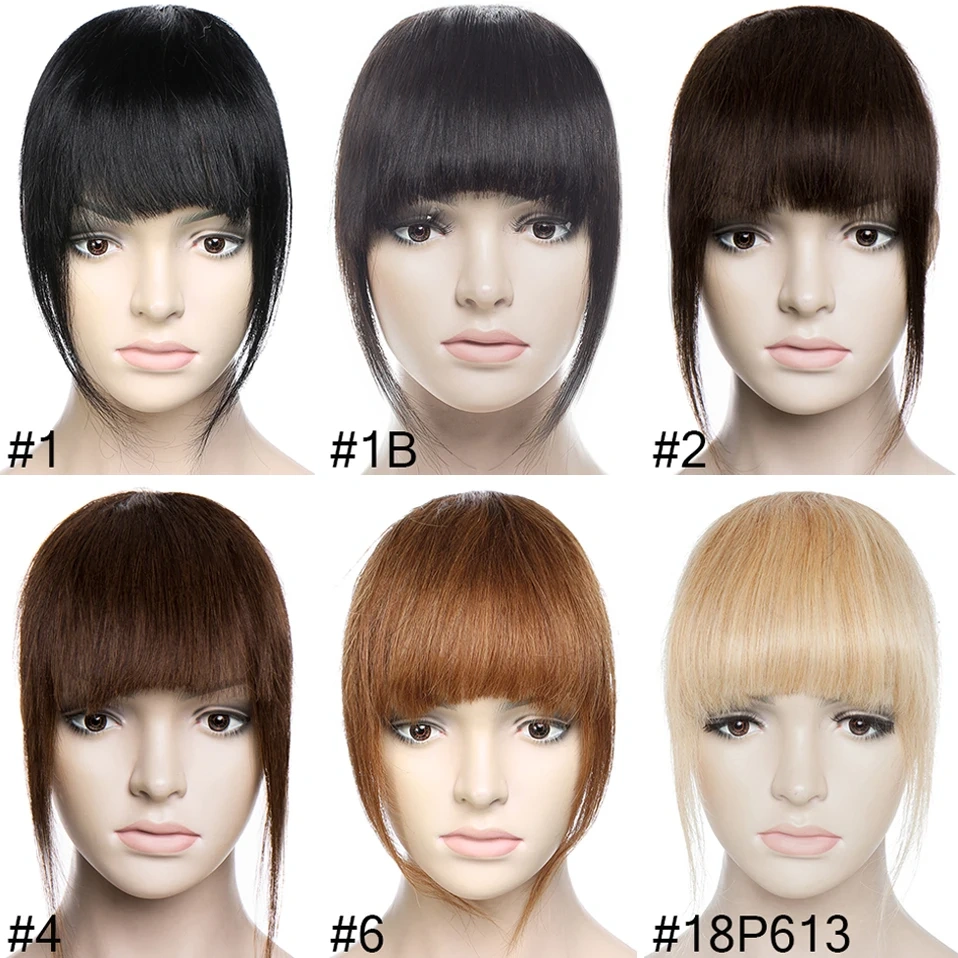 S-noilite 25g Human Hair Blunt Bangs Wig Natural Black Brown Invisible Fake Non-Remy Hair Piece Clip In Fringe Hair Extensions