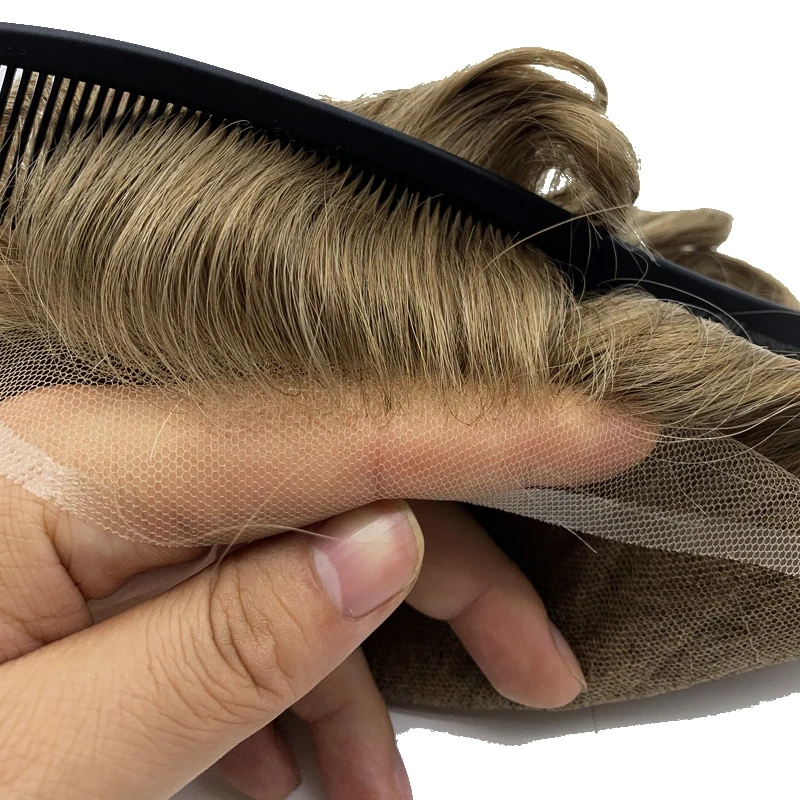Hair Sock French Lace Bleach Knot Natural Hairline Mens Toupee Indian Human Hair Replacement Systems