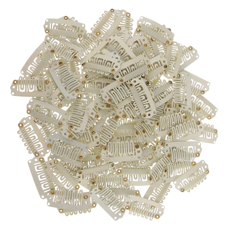 100pcs 28mm Metal Snap Clips for Hair Extensions Clip-on Wig Wigs Weft Hairpiece U Shape Metal Clips