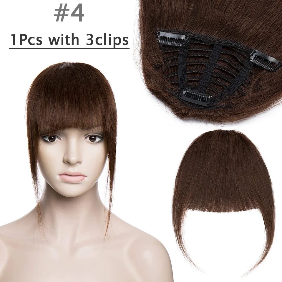 S-noilite 25g Human Hair Blunt Bangs Wig Natural Black Brown Invisible Fake Non-Remy Hair Piece Clip In Fringe Hair Extensions