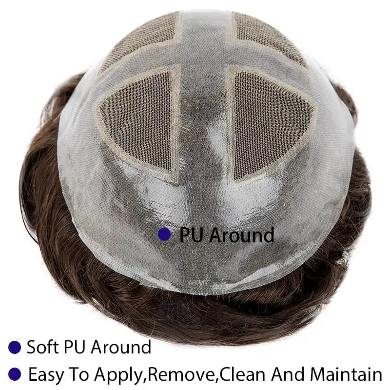 Men's Wigs Breathable French Lace & PU Male Hair Prosthesis Natural Remy Human Hair Pieces Men Wig Systems Unit Toupee For Men