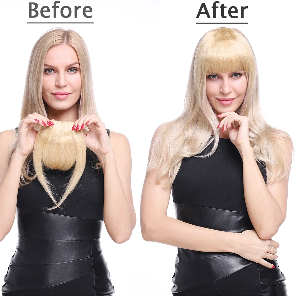 S-noilite 25g Human Hair Blunt Bangs Wig Natural Black Brown Invisible Fake Non-Remy Hair Piece Clip In Fringe Hair Extensions