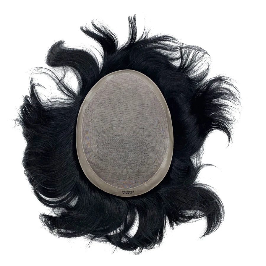 Mono Lace with PU Coating Mens Toupee Human Hair Replacement System